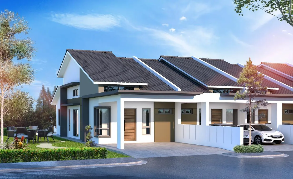 D'Aleena, Tasek Gelugor: Type A single-storey terrace facade with car porch (artist's impression)