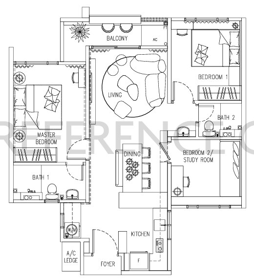 Duduk @ Santai 3 floor plan, 3 bedrooms, 872 sq ft