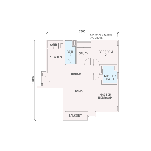 Florian Residences Type B14 floor plan, 1,029 sq ft