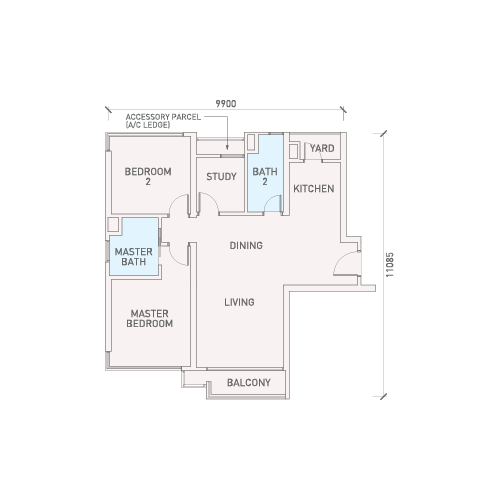 Florian Residences Type B14(M) floor plan, 1,029 sq ft