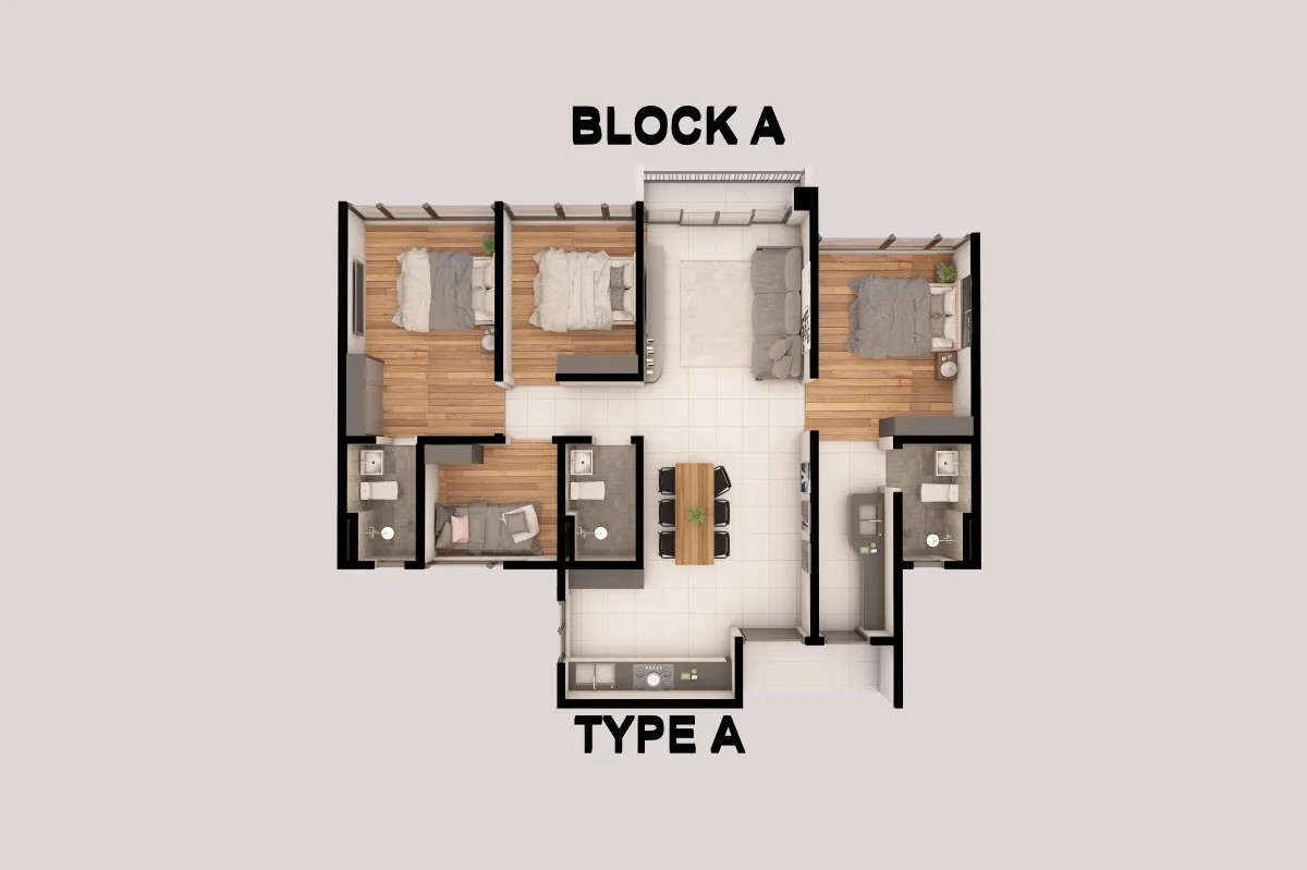 Forescape @ Metrioplace, Simpang Ampat: Type A dual-key floor plan, 4 bedrooms, 1,098 sq ft