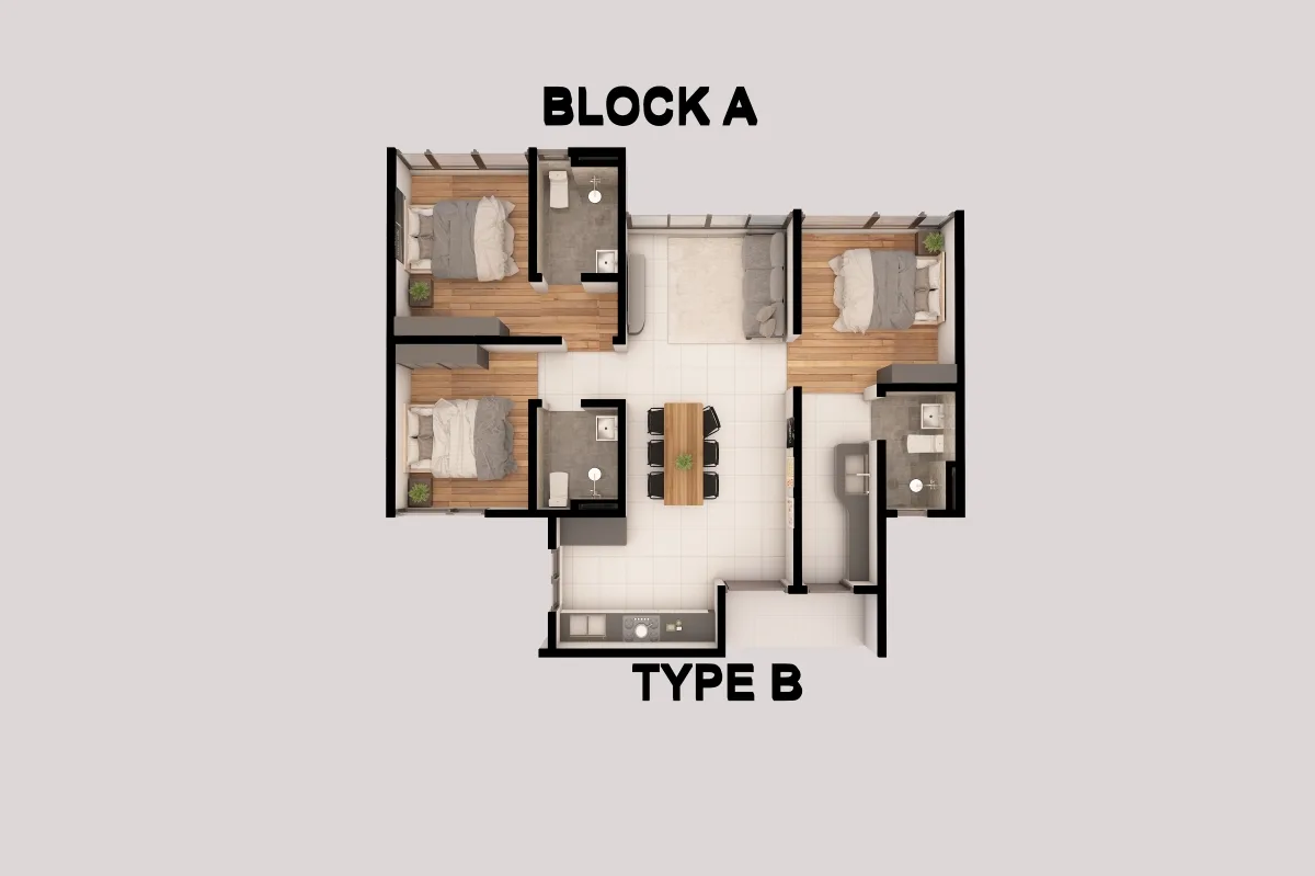 Forescape @ Metrioplace, Simpang Ampat: Type B dual-key floor plan, 3 bedrooms, 904 sq ft
