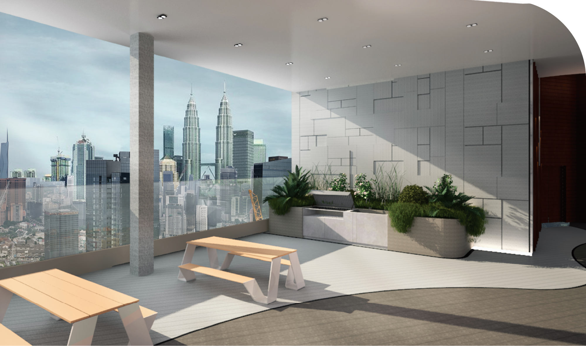 Barbecue area with city view render