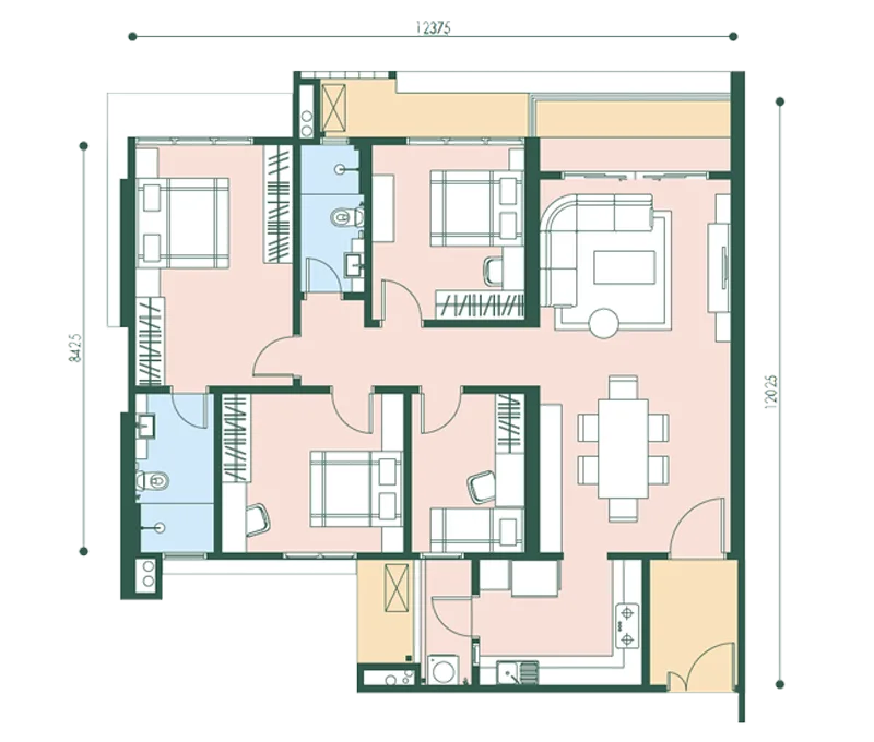 Goodwood Residence, Bayan Lepas: Type D floor plan, 4 bed 2 bath, 1,250 (plus about 180 sq ft accessory parcel) sq ft