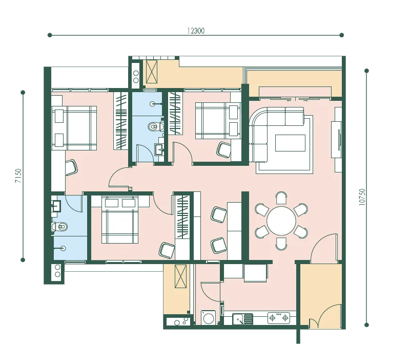 Goodwood Residence, Bayan Lepas: Type E floor plan, 3 bed 2 bath, 1,075 (plus about 178 sq ft accessory parcel) sq ft