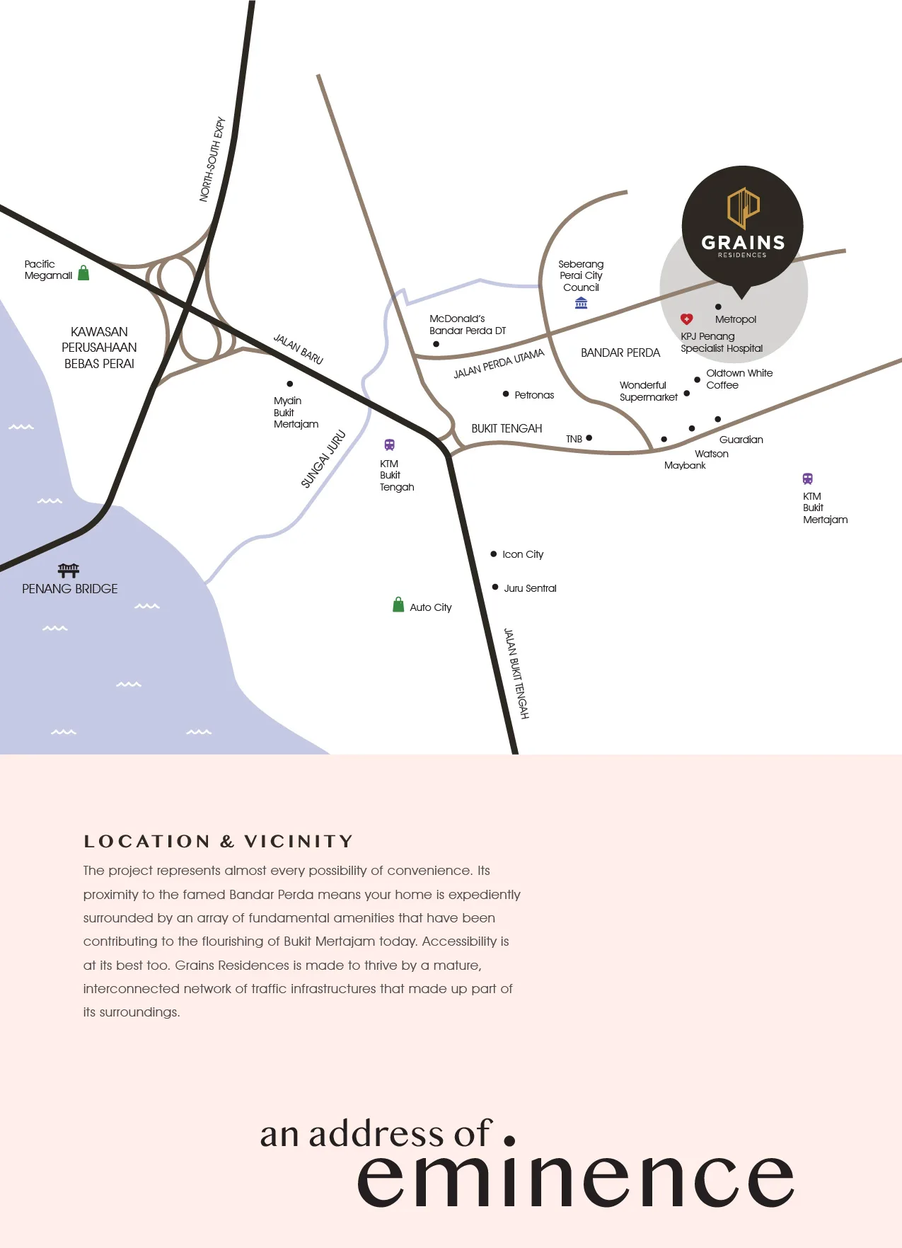 Grains Residences, Bukit Mertajam: location and nearby amenities map