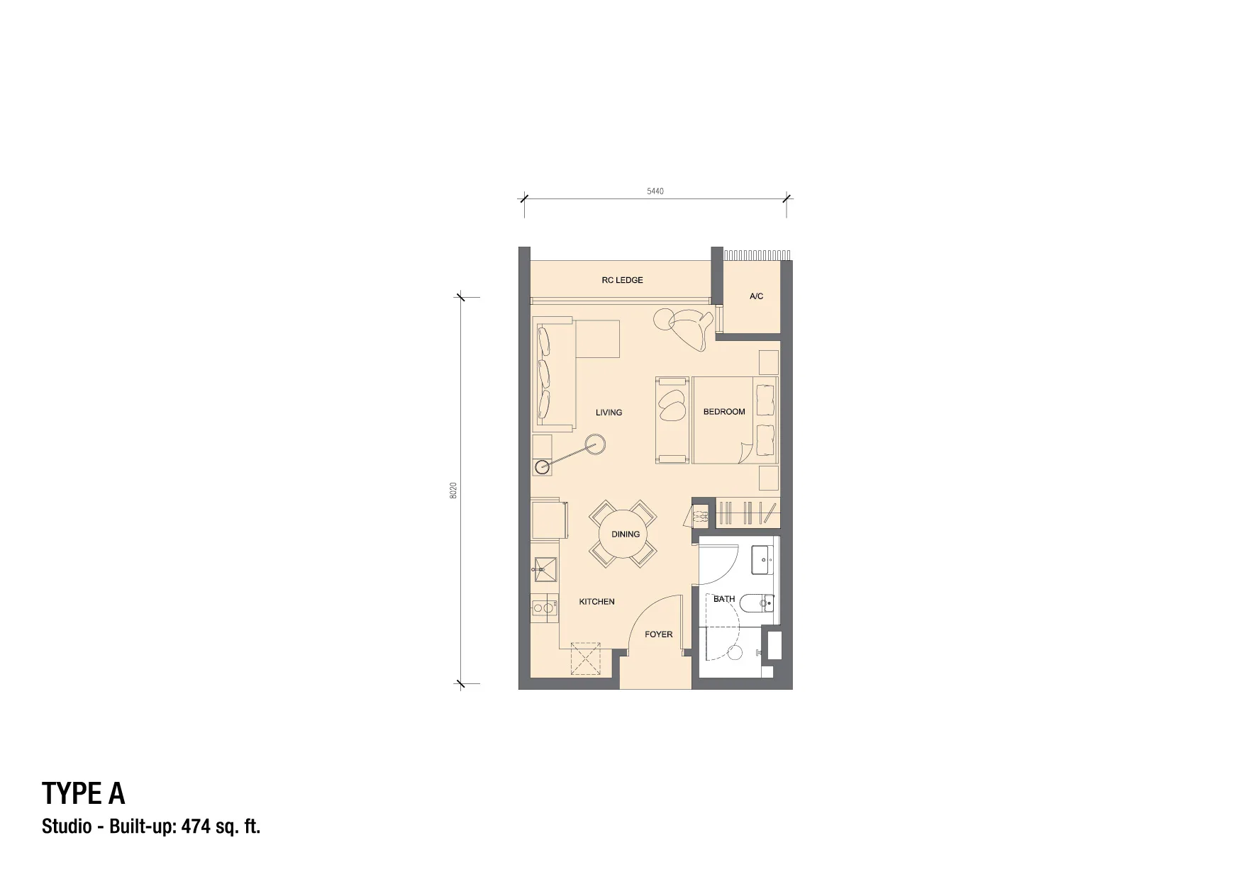 Grand Medini Residence 474 sq ft studio floor plan