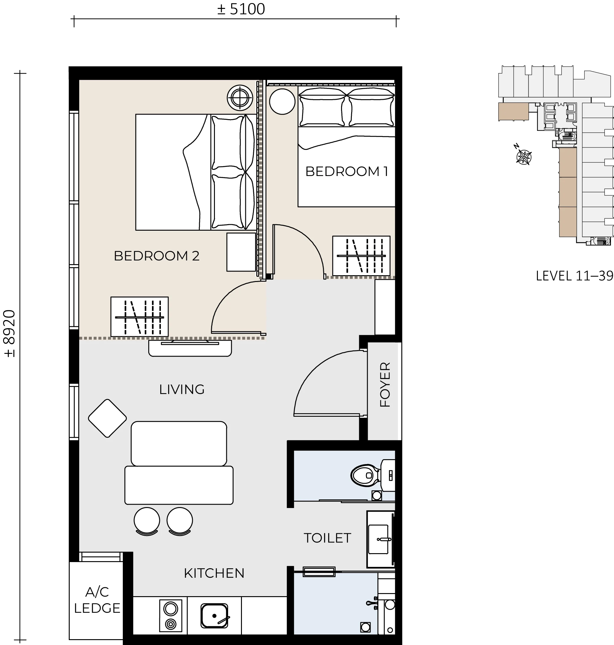 G'Vinton, George Town: Type A floor plan, 474 sq ft