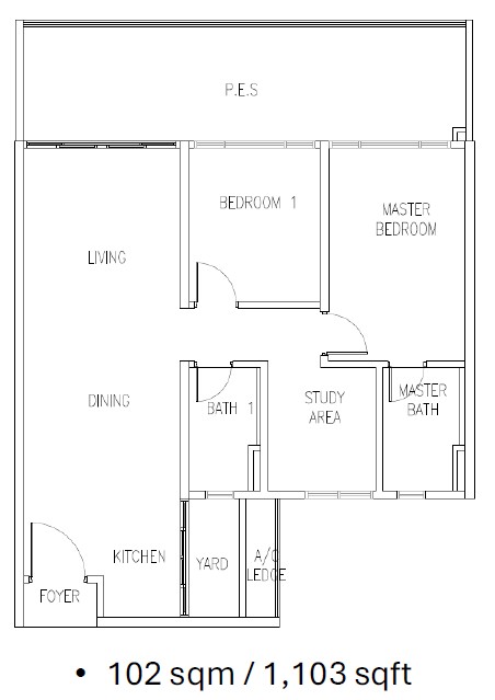 Hillview @ Senibong Cove floor plan, Type B1a