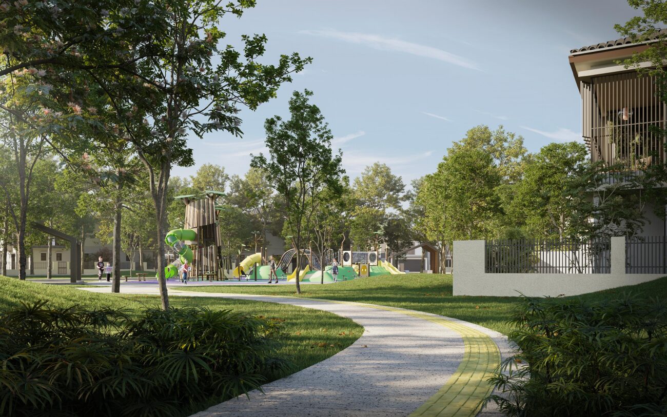 Estuari Greens landscaped park trail and playground, artist's impression