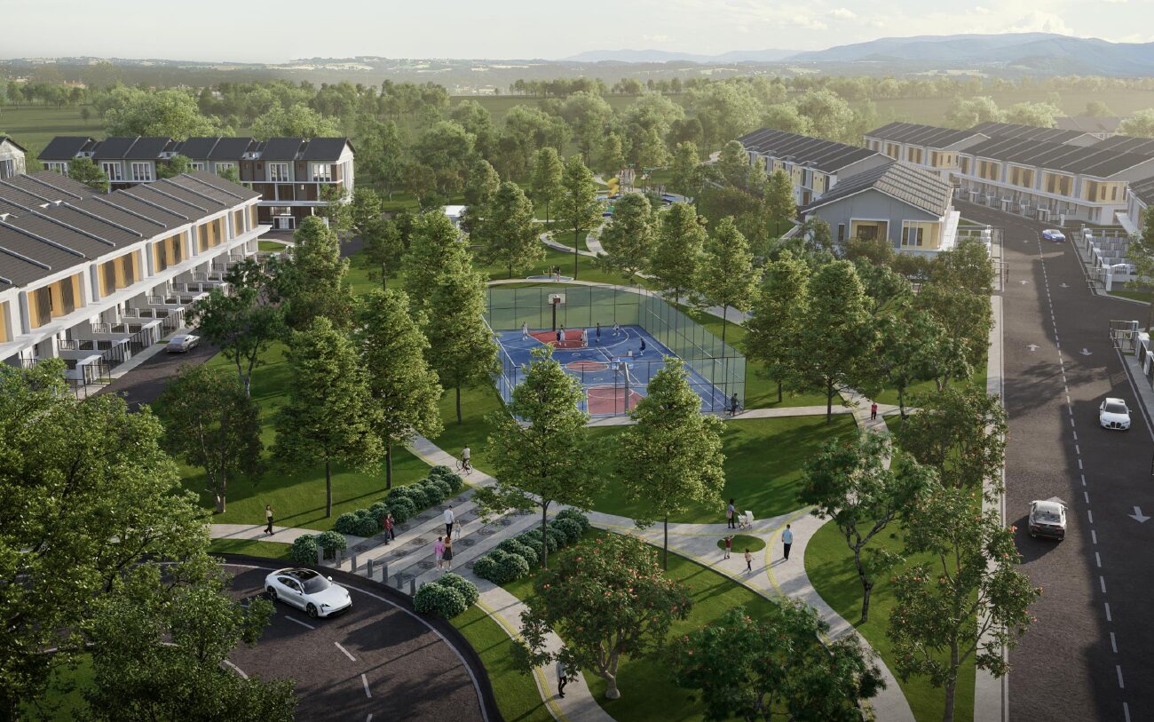 Estuari Parkhomes park and sports court, aerial artist's impression