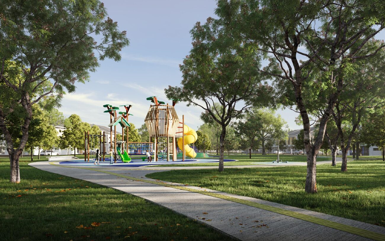Estuari Parkhomes playground and park path, artist's impression