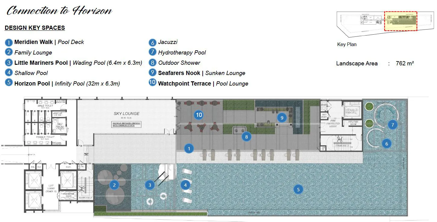 Keeperz Suites, Gelugor: Level 21 sky deck with infinity pool, facilities plan