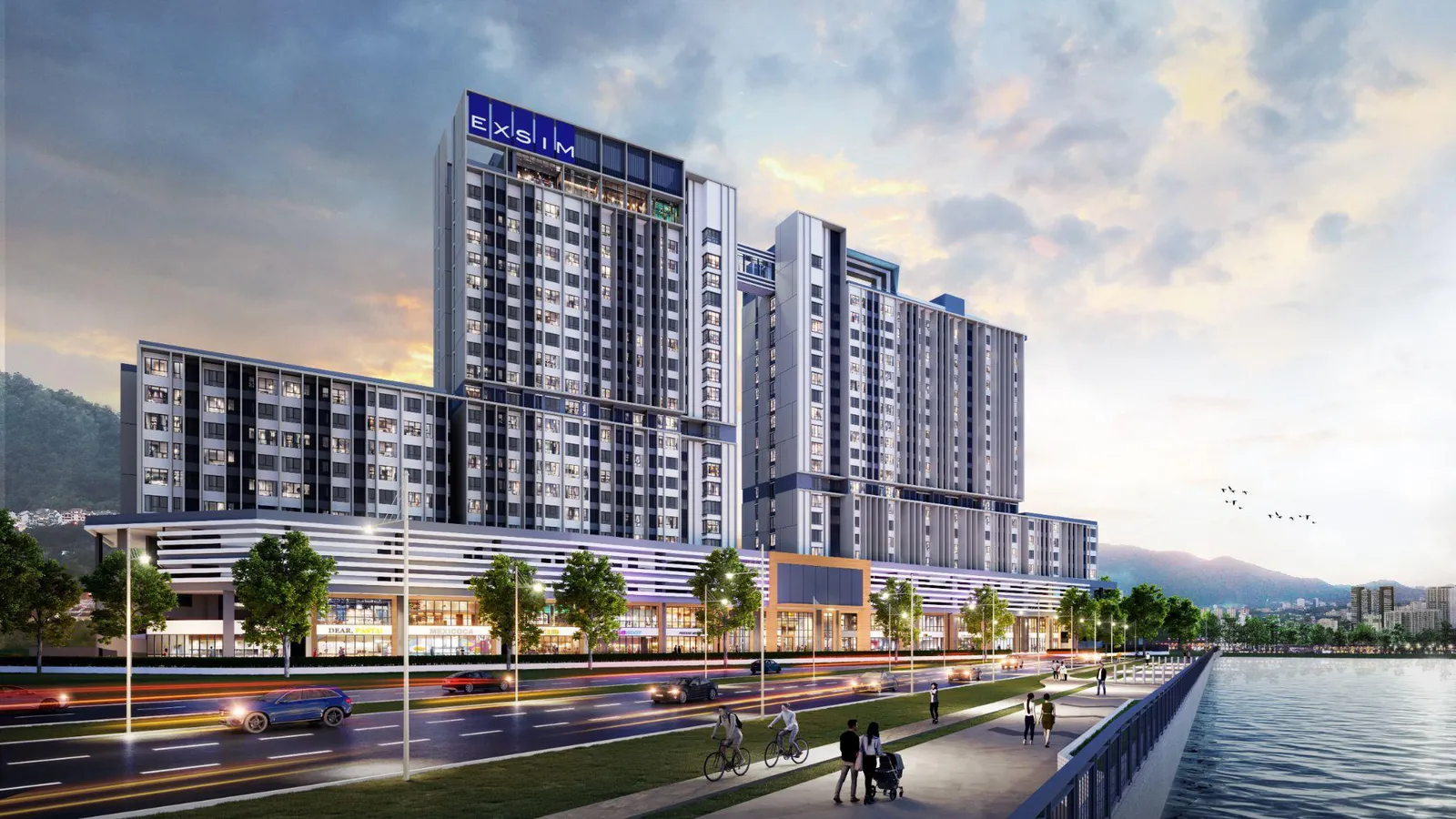 Keeperz Suites, Gelugor: two towers over the retail podium on the waterfront, artist's impression