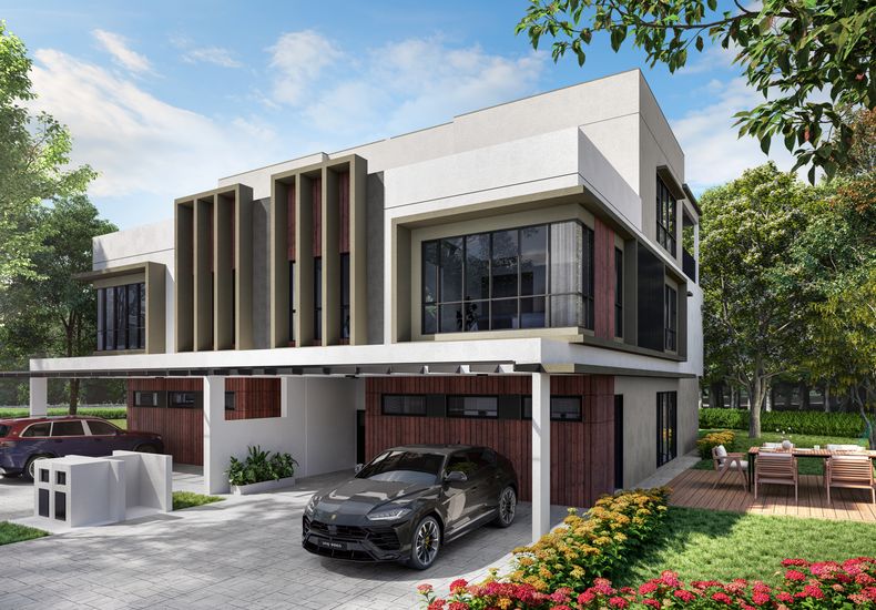 Kew Green Oak three-storey semi-detached house render