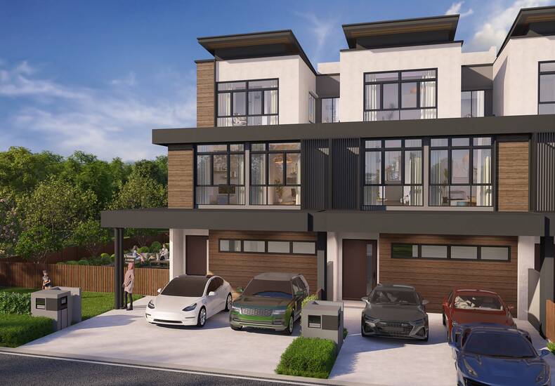 Kew Woods Cedar three-storey link house render