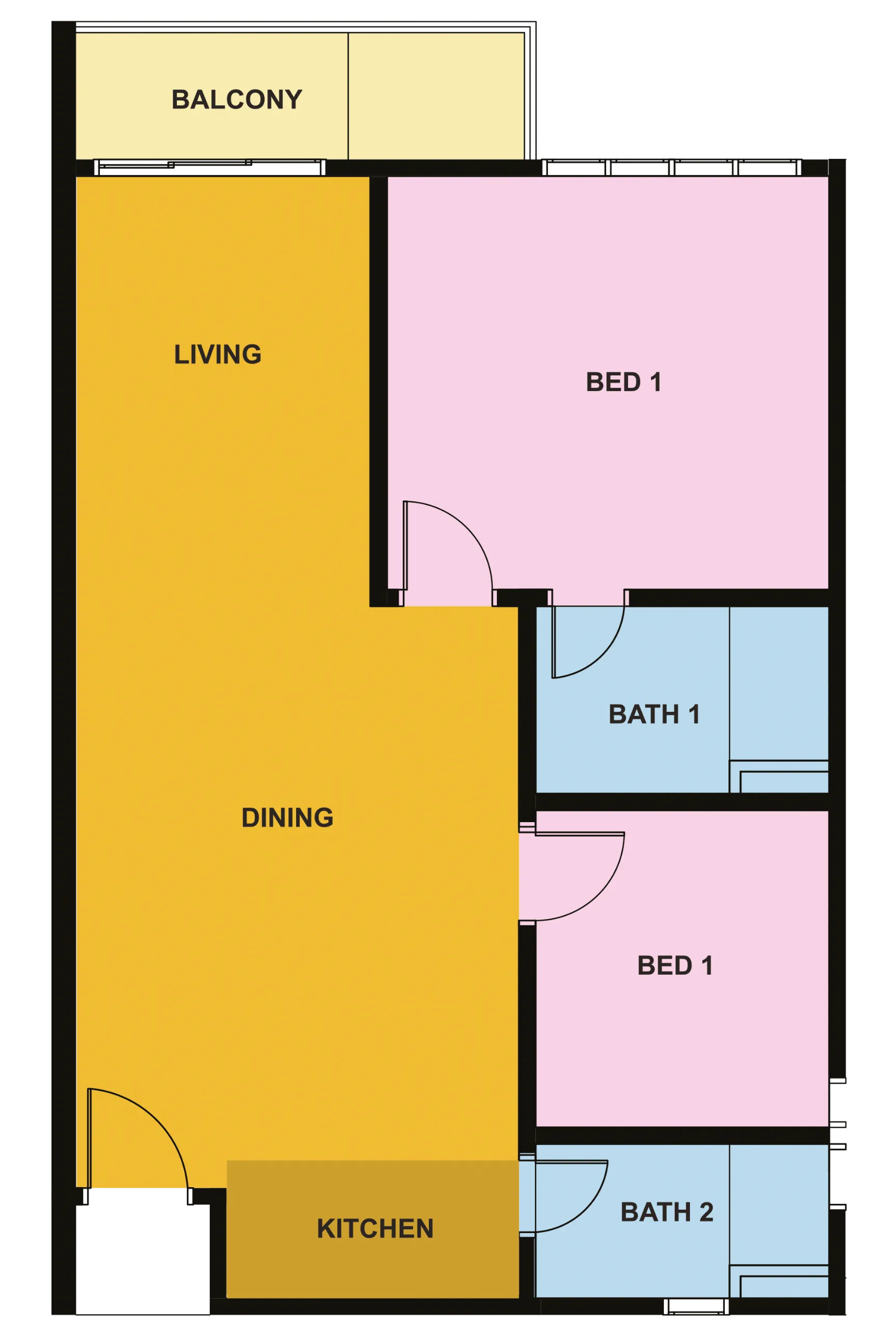 KSL D'Secret Garden 2 户型图 Type B2，2房，829平方尺