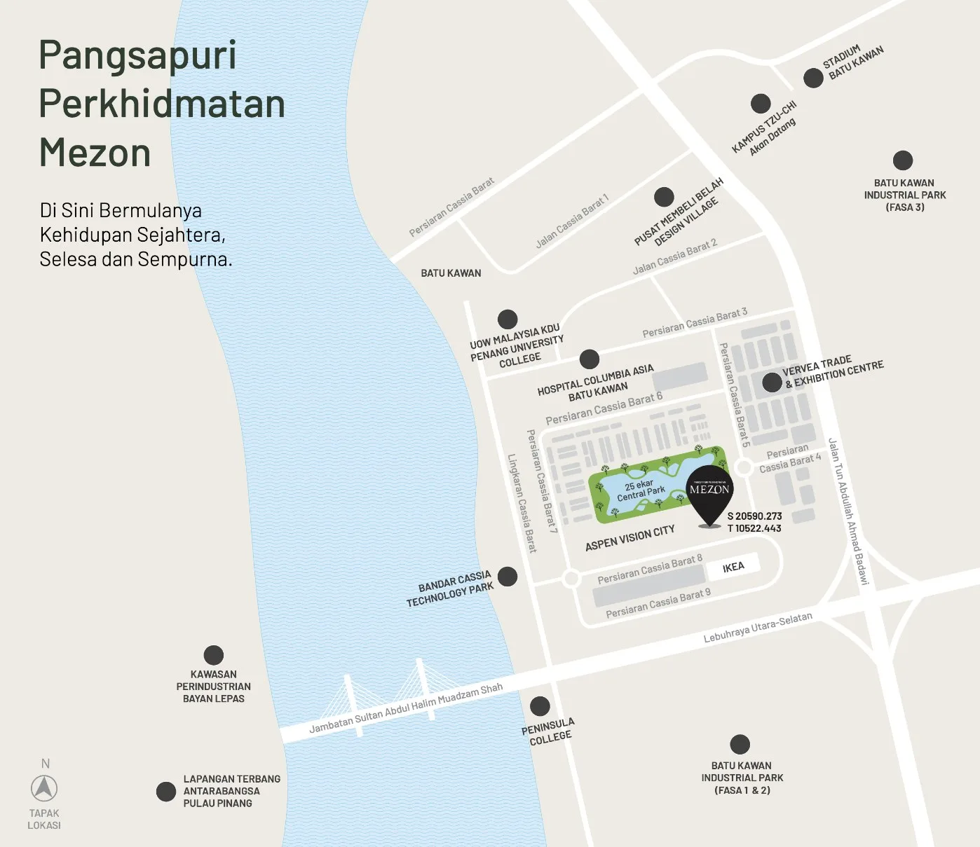 Mezon @ Park Enclave, Aspen Vision City, Batu Kawan: location map with Central Park and IKEA nearby