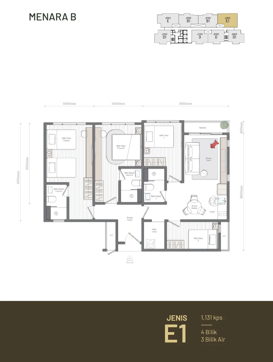 Mezon @ Park Enclave, Aspen Vision City, Batu Kawan: Tower B Type E1 floor plan