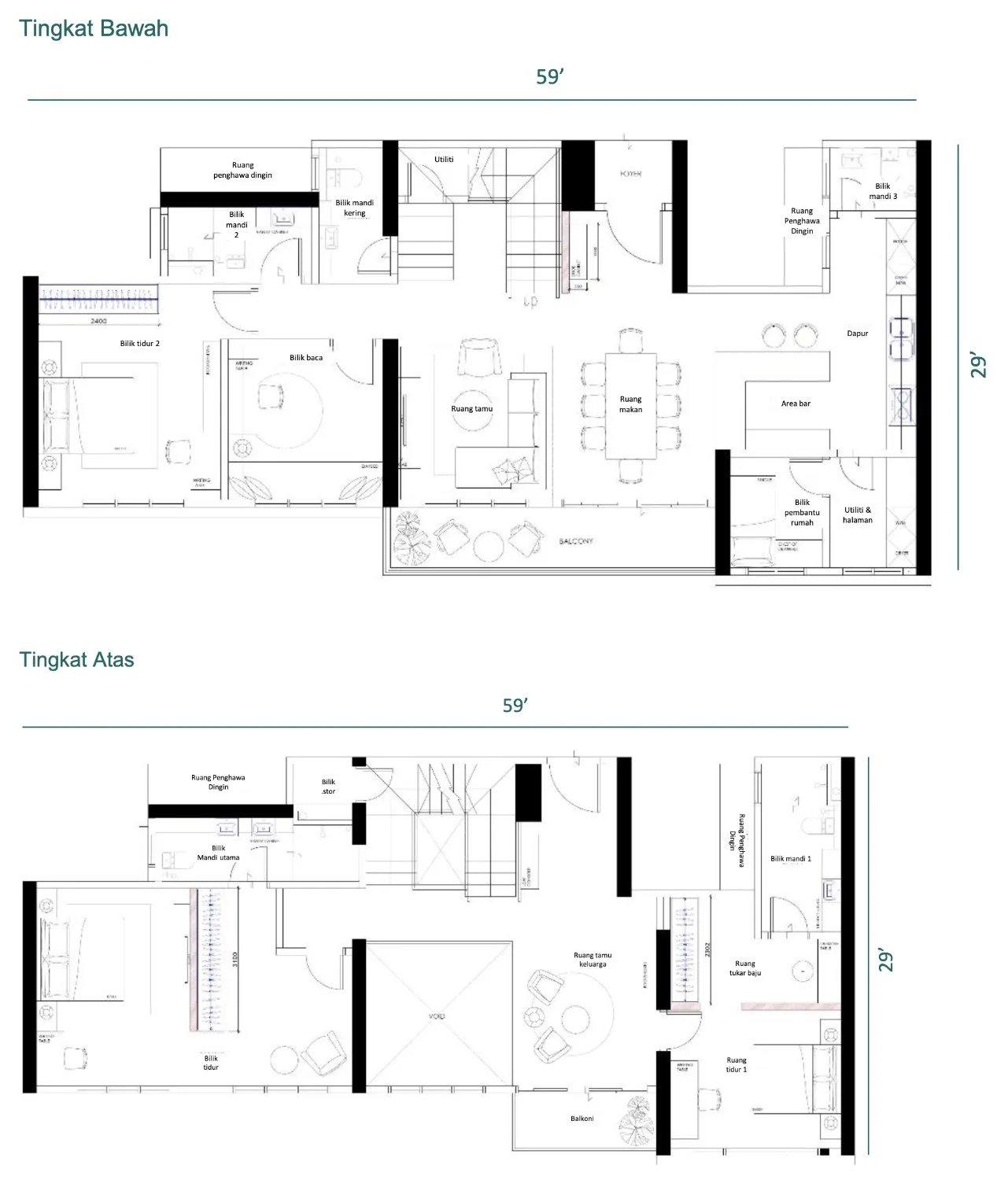 Muze @ PICC, Bayan Lepas: Duplex J floor plan, 3 bed + study + maid's room 5 bath, 2,553 sq ft