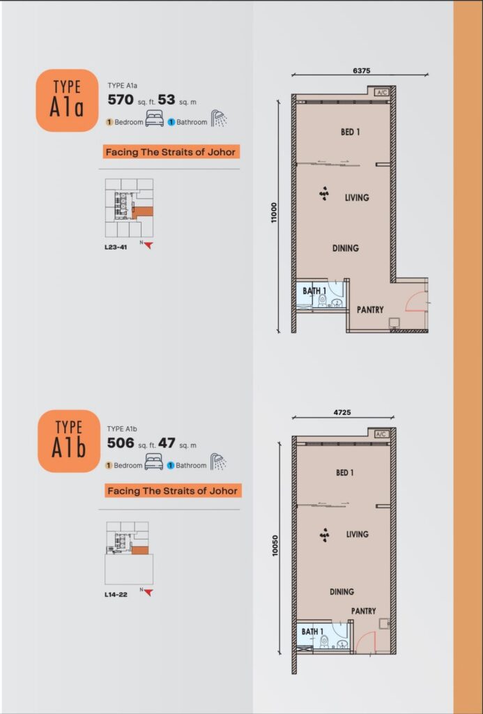 One Heritage floor plan, Types A1a and A1b