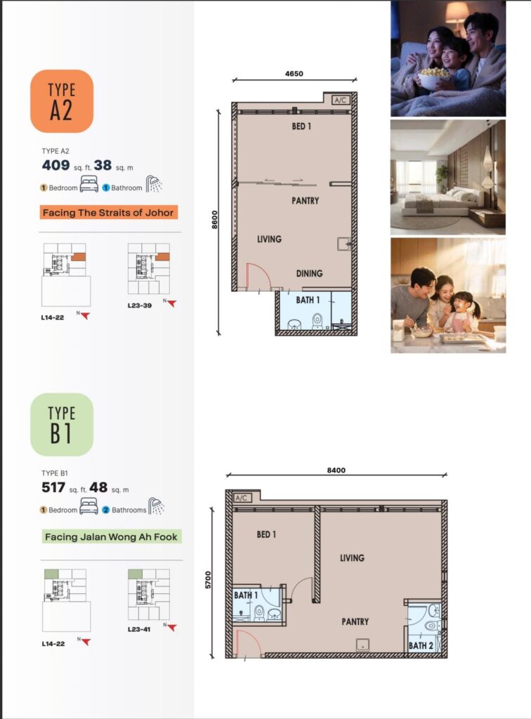 One Heritage floor plan, Types A2 and B1