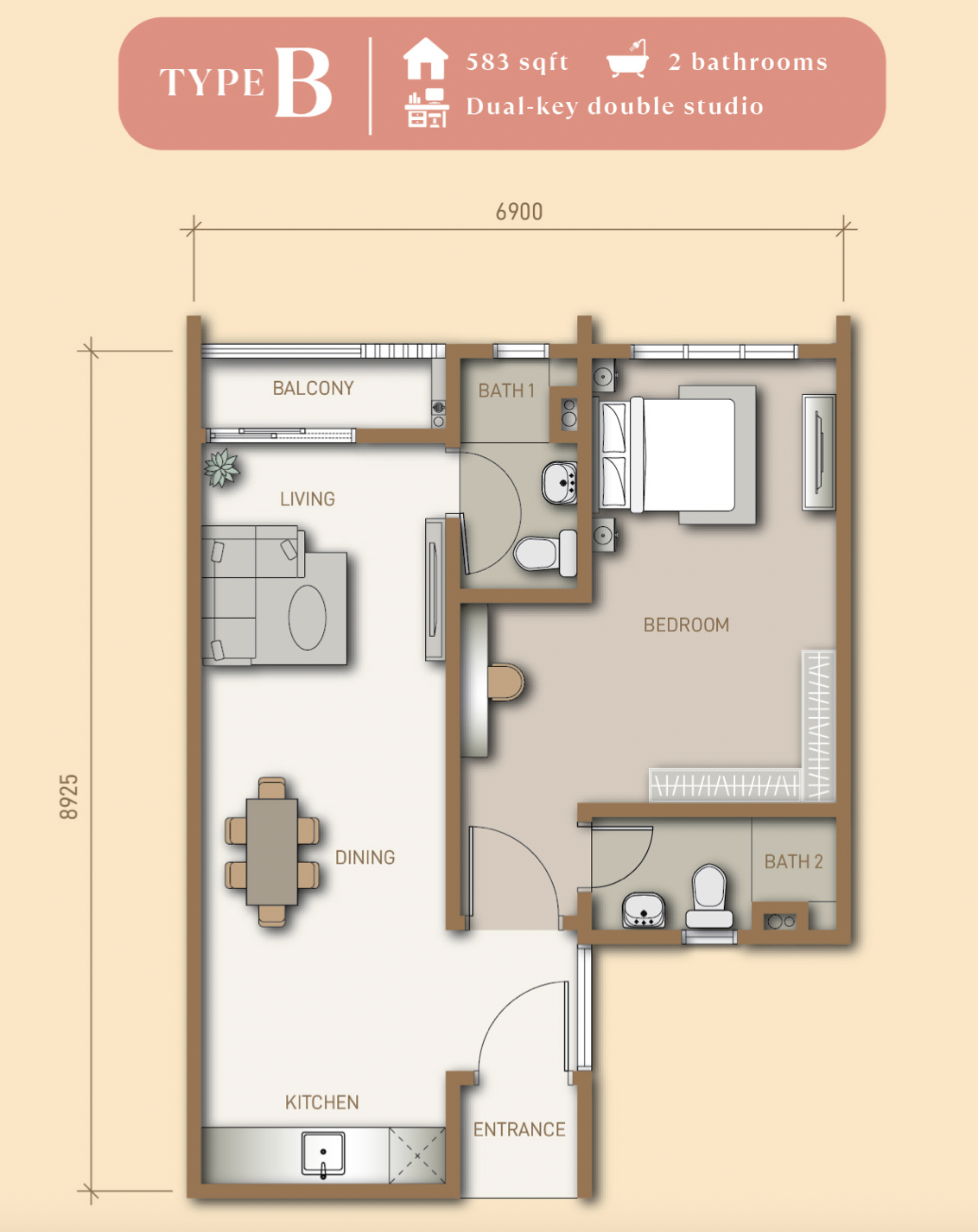 Pine Legacy Type B dual-key floor plan