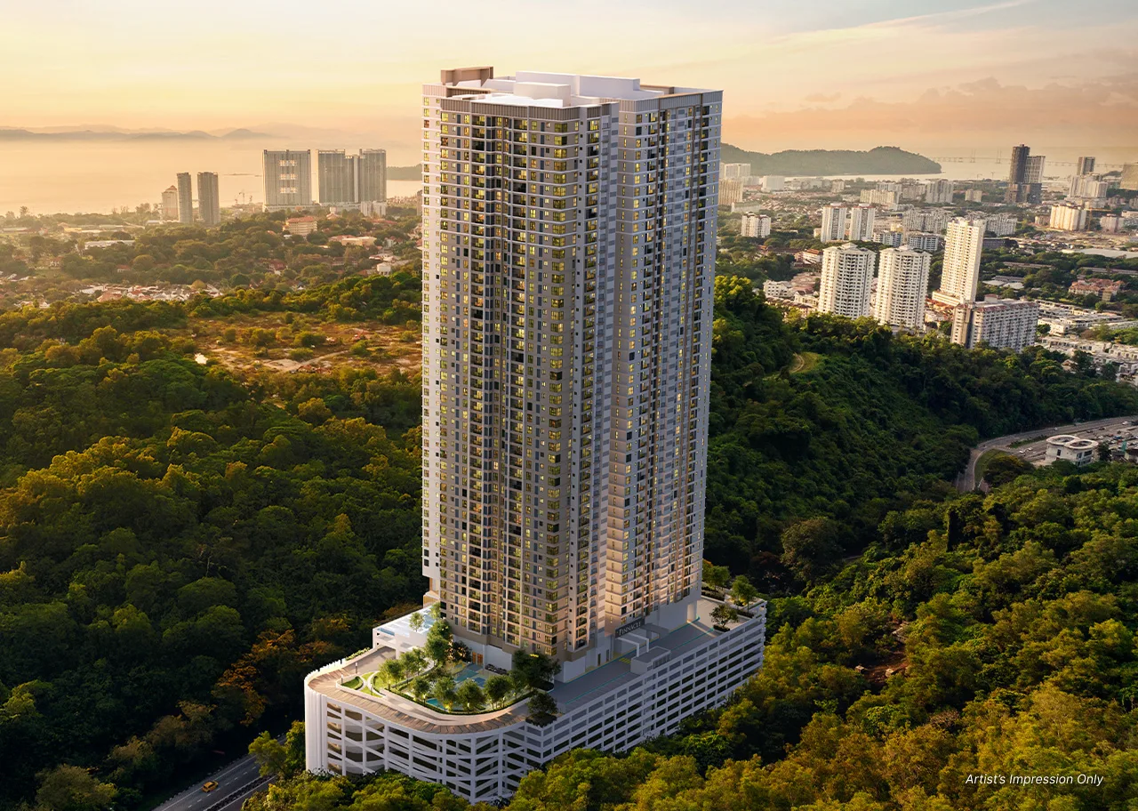 Pinnacle Bukit Gambier, Gelugor: facade on the sea-view side, artist's impression