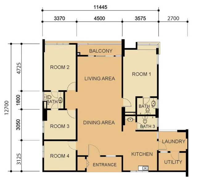 Primero Heights, Seberang Jaya: Type C floor plan, 4 bedrooms, about 1,660 sq ft