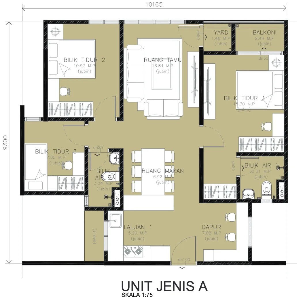 Residensi Rambai Indah, Bukit Mertajam: Type A floor plan, 856 sq ft