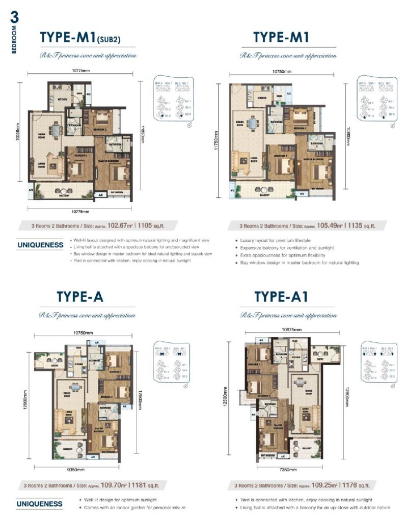 R&F Princess Cove Phase 2 (Seine Region) floor plan, Types M1(sub2), M1, A, A1