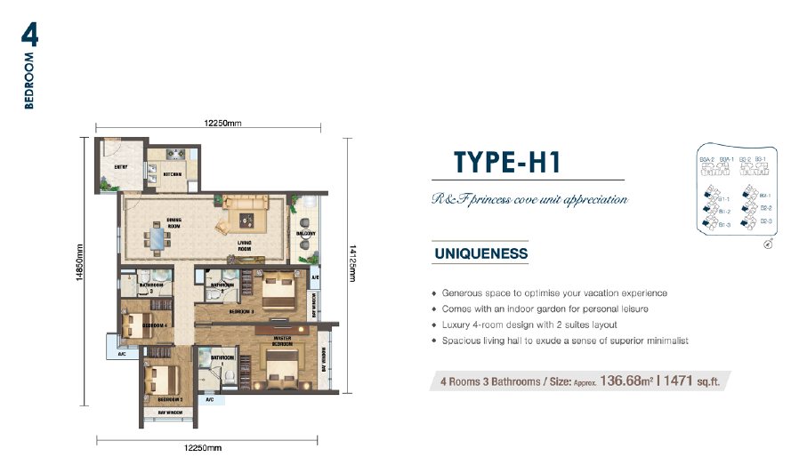 R&F Princess Cove Phase 2 (Seine Region) floor plan, Type H1