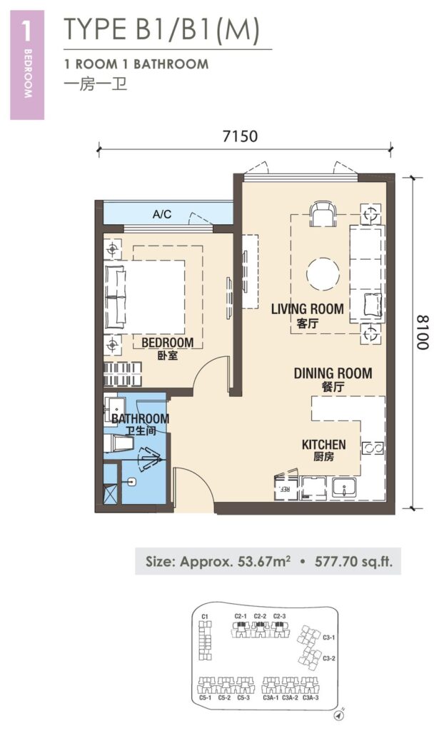 R&F Princess Cove Phase 3 (New Casa Suites) floor plan, Type B1 / B1(M)