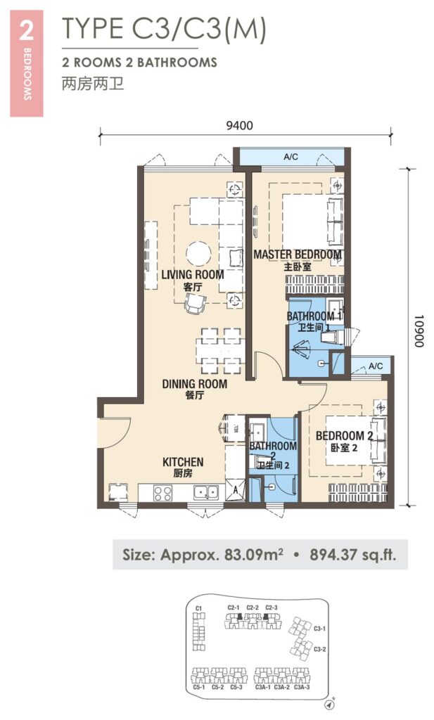 R&F Princess Cove Phase 3 (New Casa Suites) floor plan, Type C3 / C3(M)
