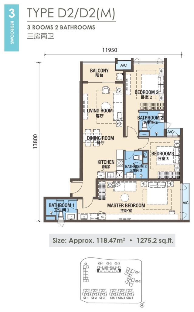 R&F Princess Cove Phase 3 (New Casa Suites) floor plan, Type D2 / D2(M)