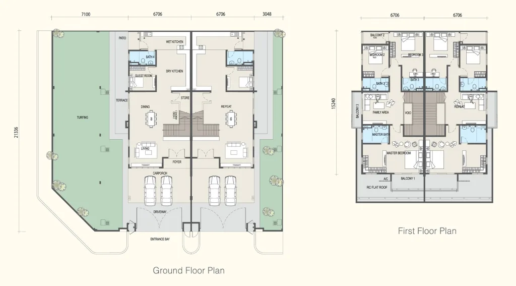 Elora double-storey cluster house floor plan, 2,592 sq ft