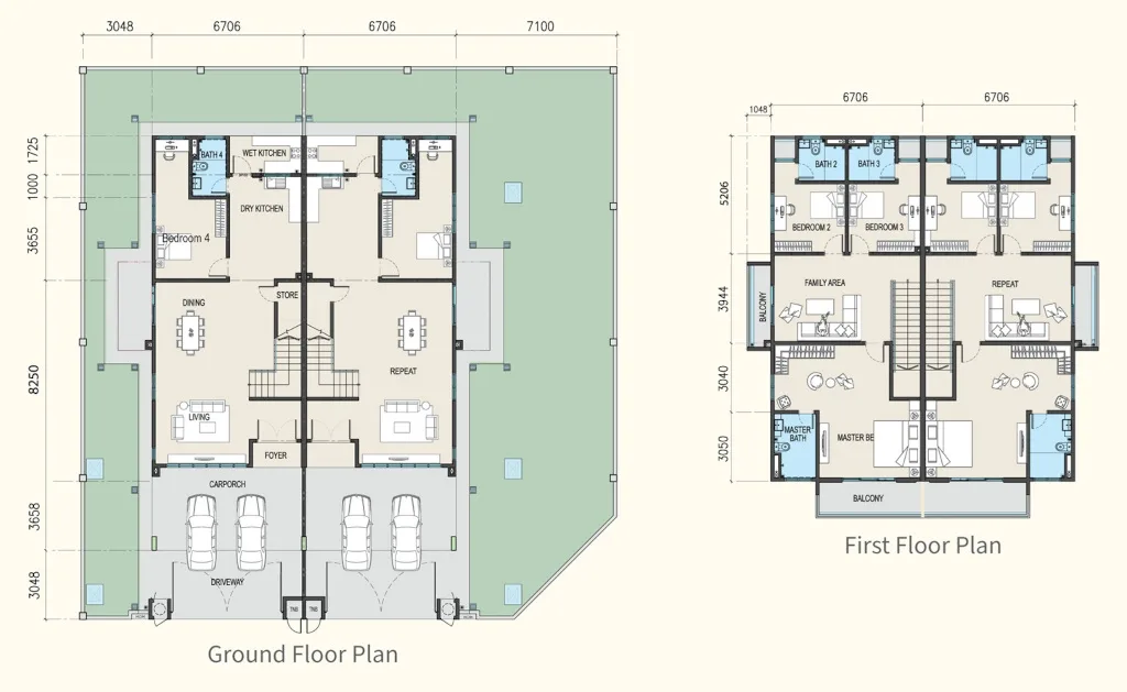 Elora double-storey semi-detached house floor plan, 2,470 sq ft