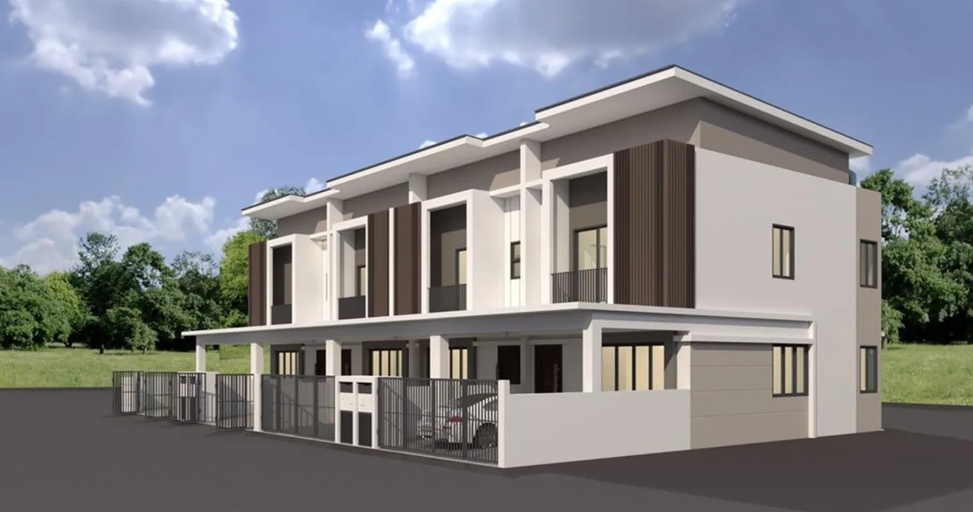 SA Terraces, Simpang Ampat: corner view of an end-lot house