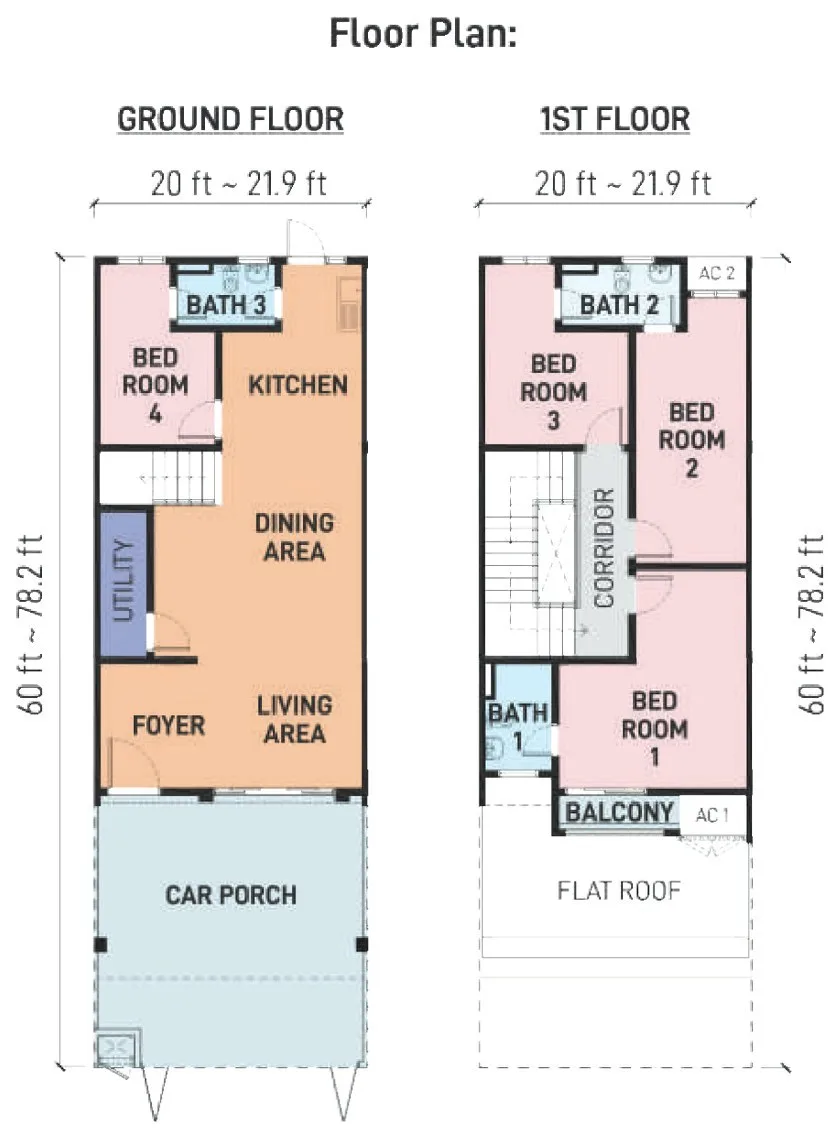 SA Terraces, Simpang Ampat: two-storey terrace floor plan, 4 bedrooms, about 1,776 sq ft