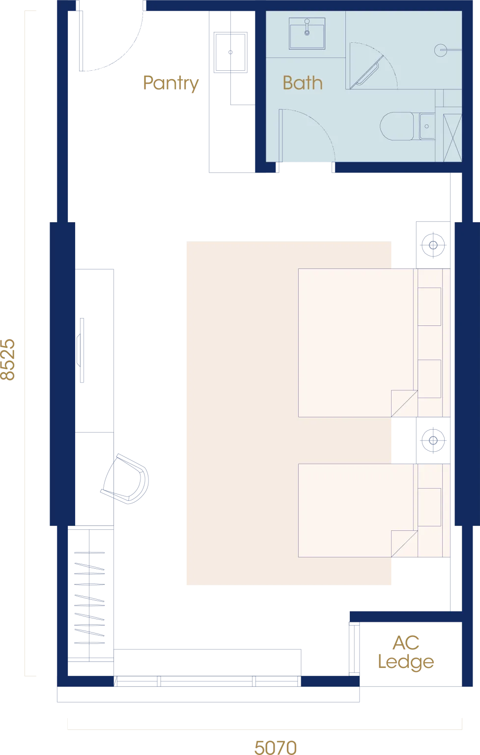 Scott @ Logan, George Town: Type A studio floor plan