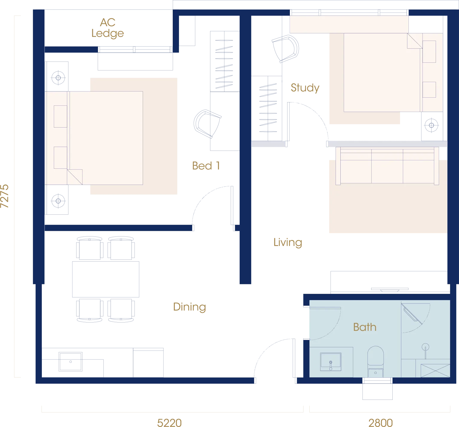 Scott @ Logan, George Town: Type C 1-bedroom plus study floor plan