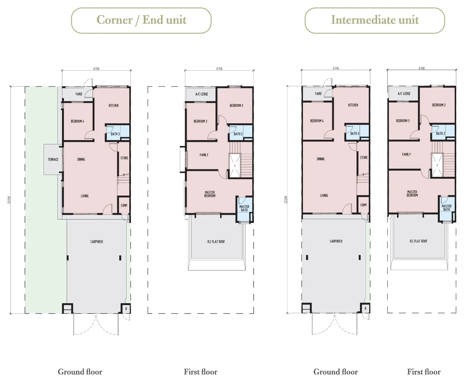 Setia Fontaines, Bertam: Amansara North two-storey terrace floor plan, 4 bed 3 bath, from 2,119 sq ft