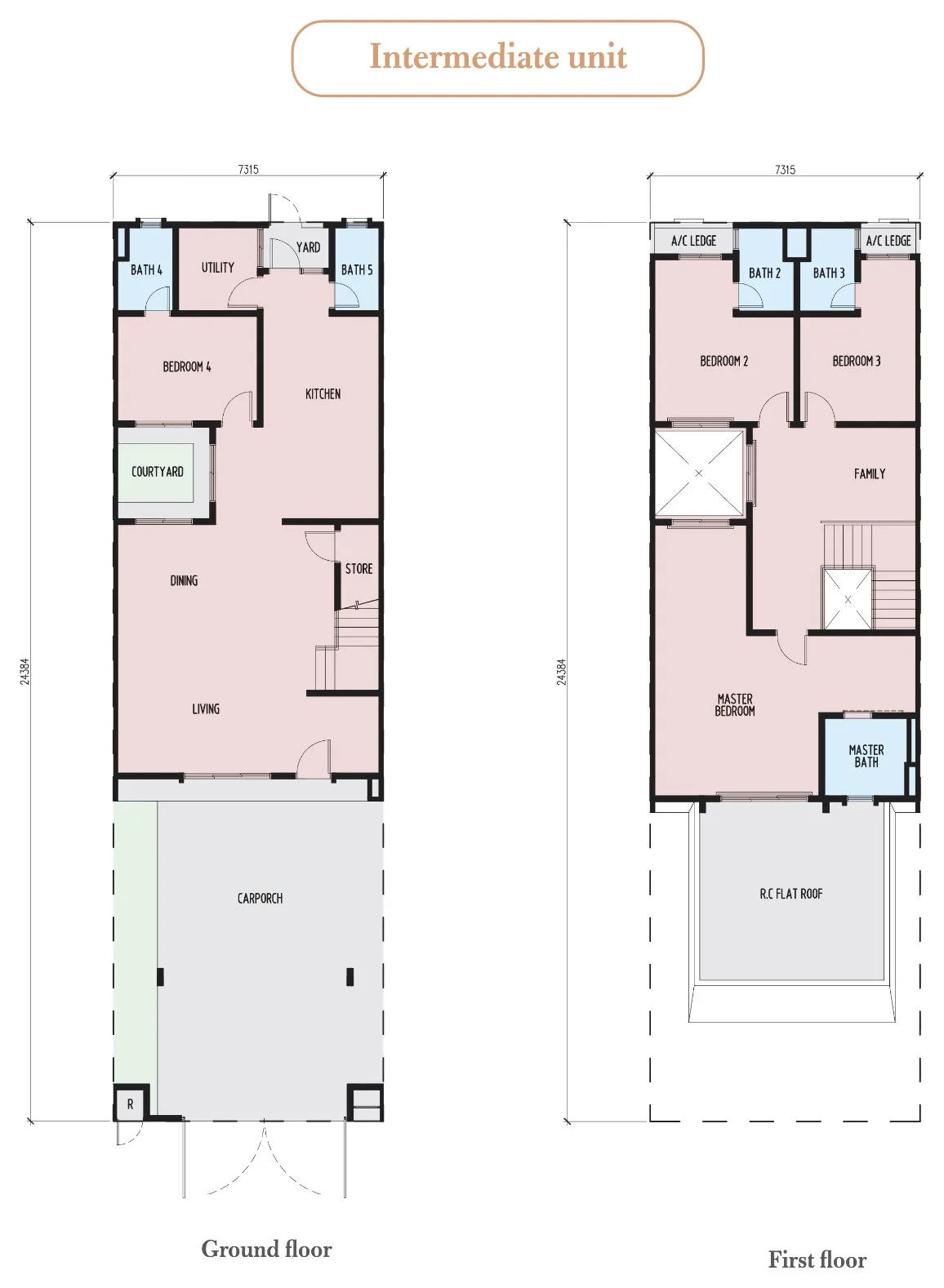 Setia Fontaines, Bertam: Amansara North two-storey superlink floor plan, 4 bed 5 bath, from 2,727 sq ft