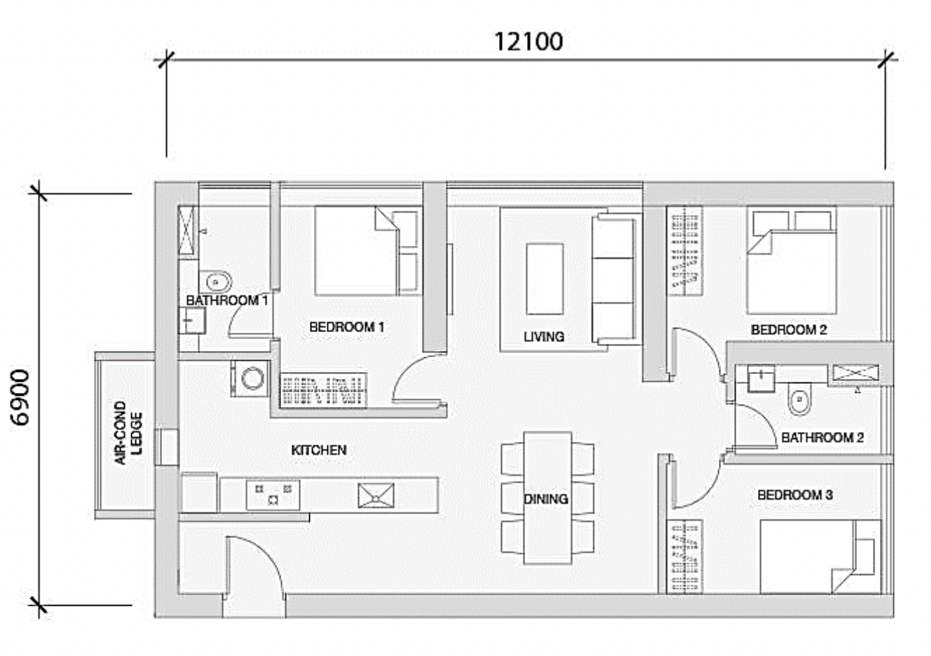 Setia Sky 88 3-bedroom floor plan