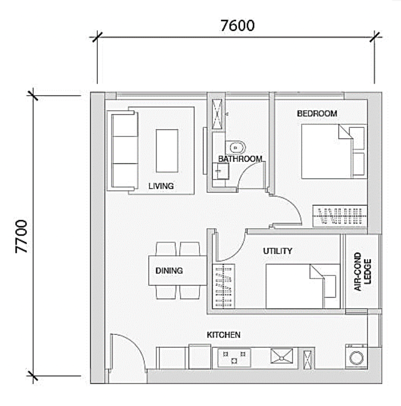 Setia Sky 88 1-bedroom floor plan