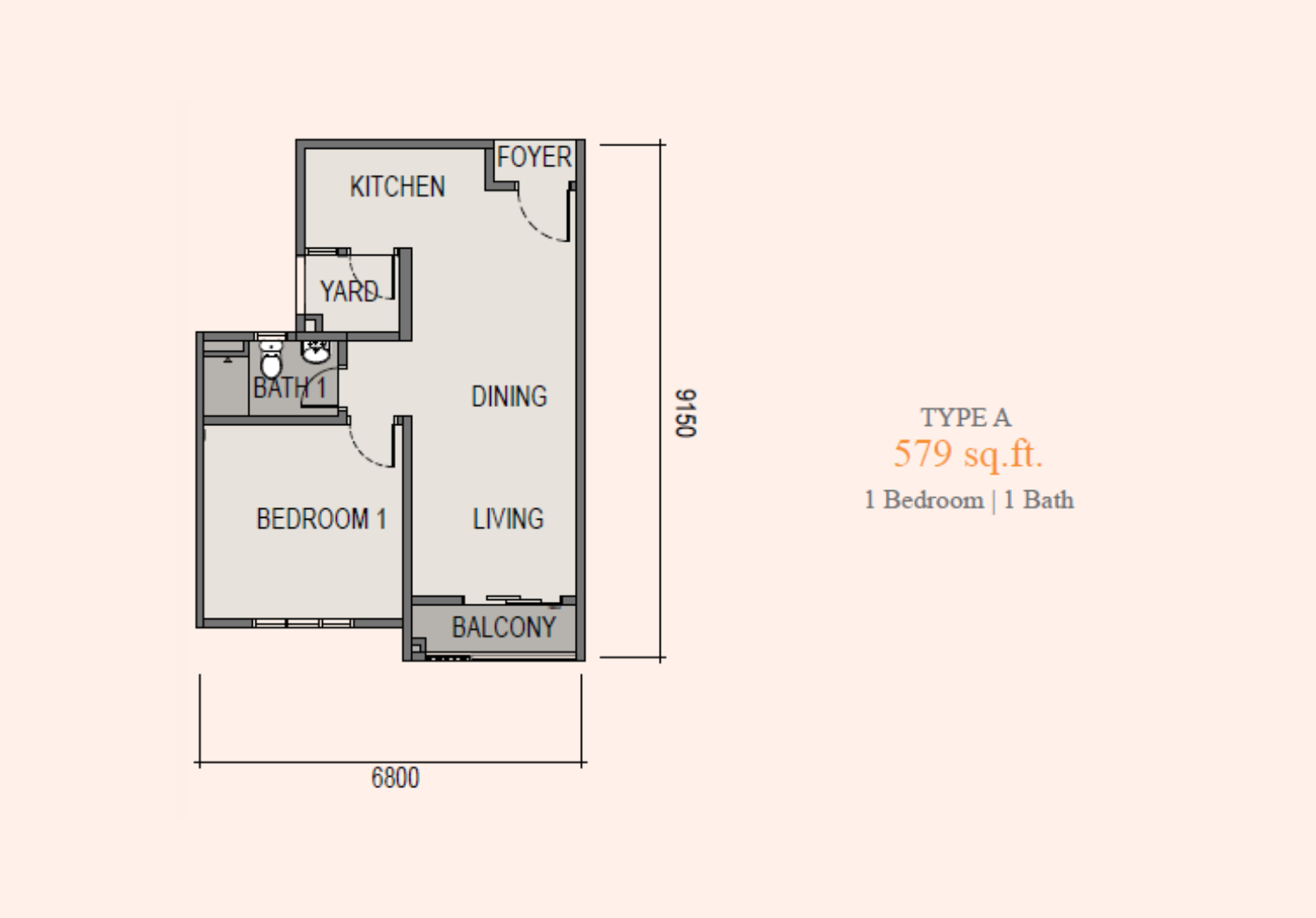 Sky Curve Type A floor plan, 579 sq ft