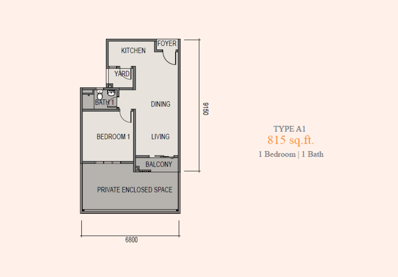 Sky Curve Type A1 floor plan, 815 sq ft