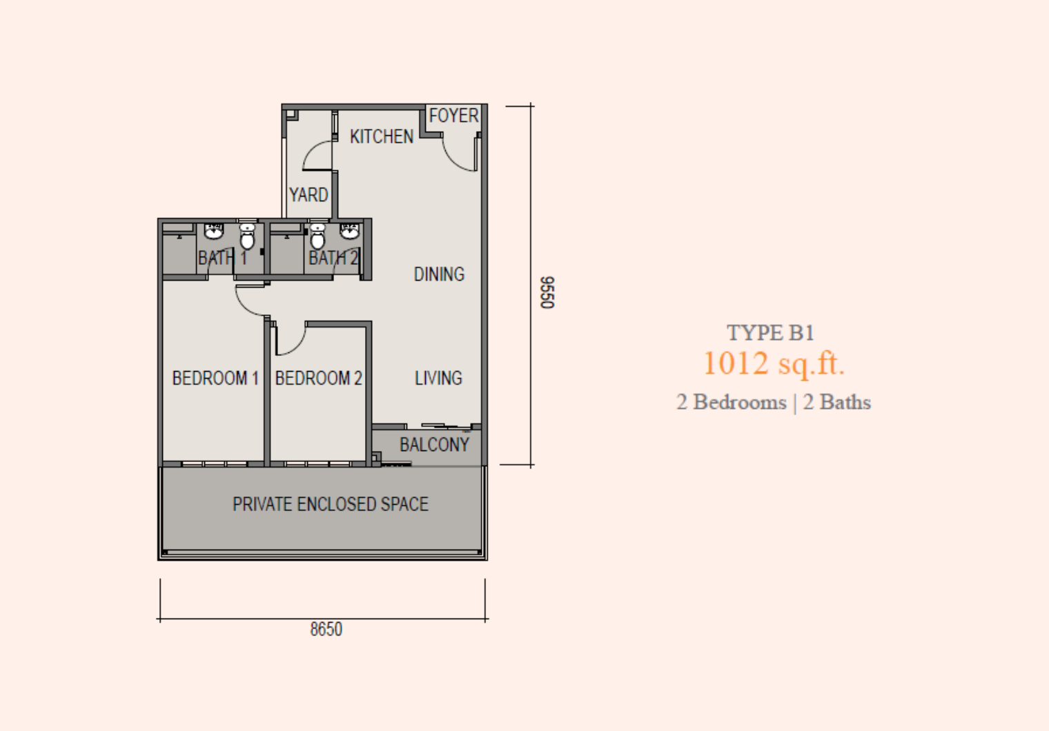 Sky Curve Type B1 floor plan, 1,012 sq ft