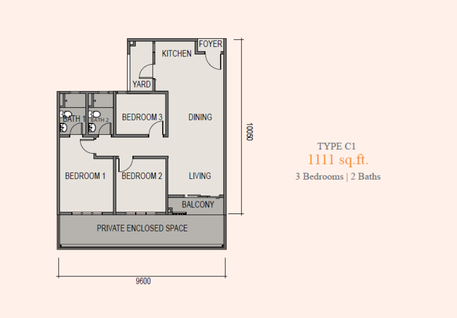 Sky Curve Type C1 floor plan, 1,111 sq ft