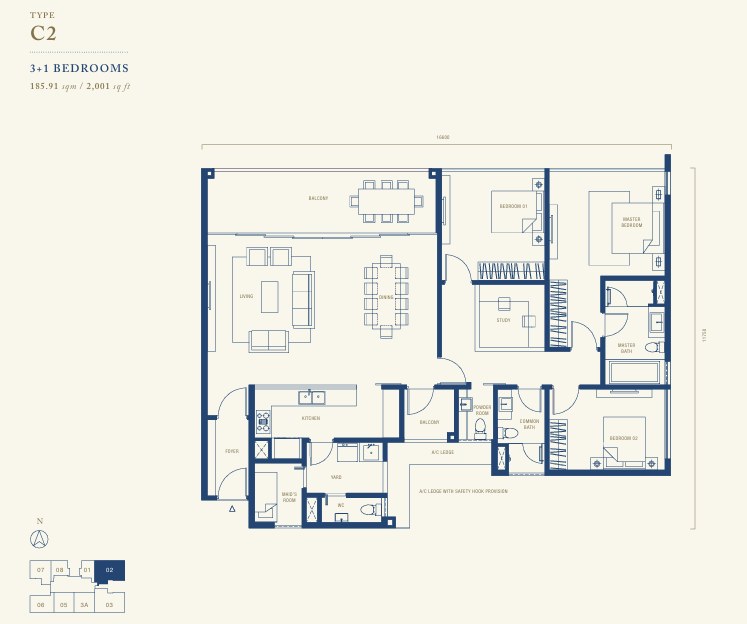 Southern Marina Residences floor plan, Type C2
